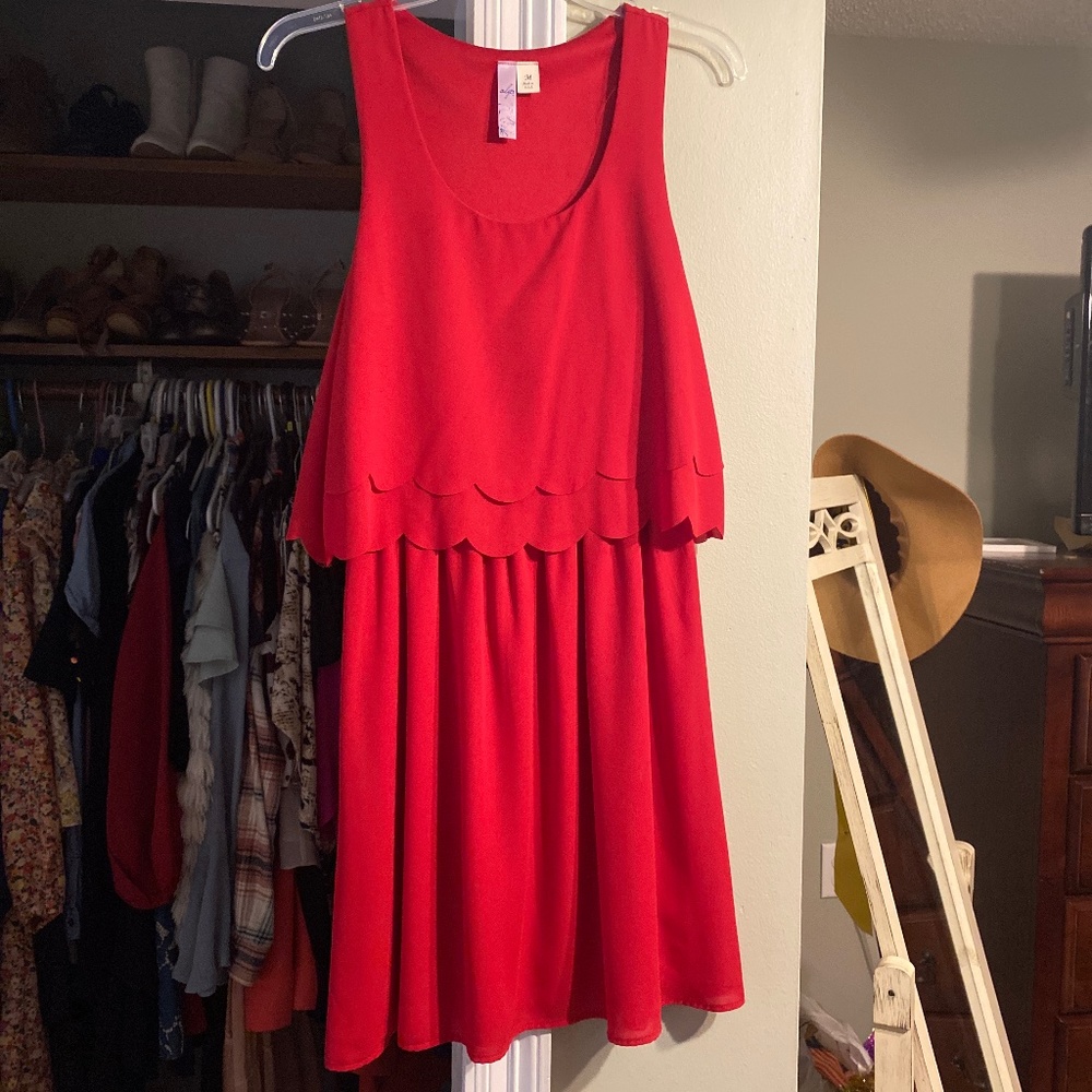 Alya red scalloped dress